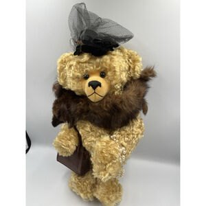 Joan by GenaBears ? JOINTED , MINK SCARF WITH PURSE Vintage Bear WITH PEARLS